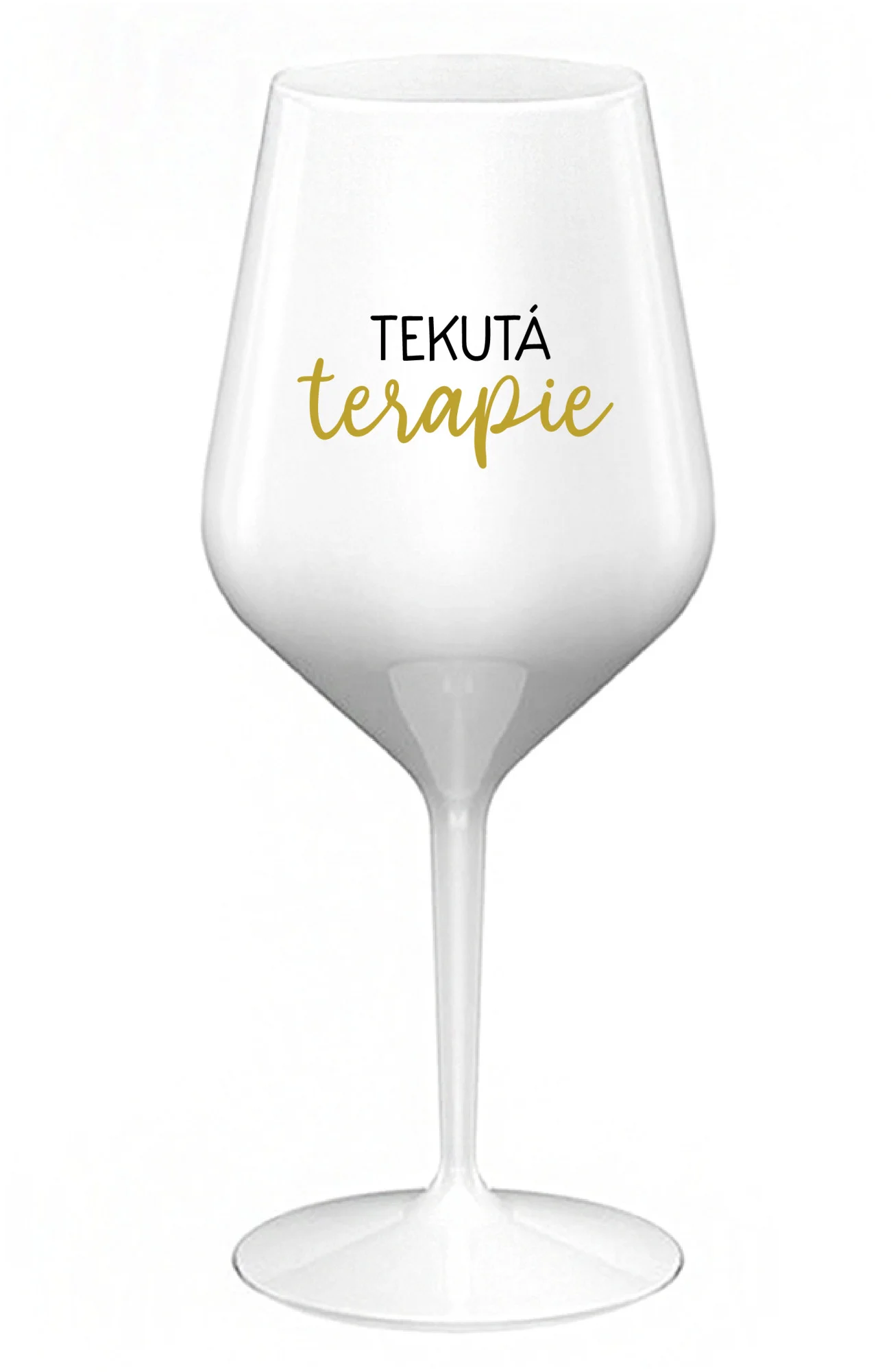 TEKUTÁ TERAPIE - bílá nerozbitná sklenice na víno 470 ml