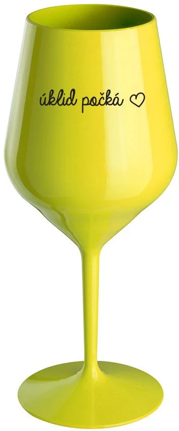 Levně ÚKLID POČKÁ - žlutá nerozbitná sklenice na víno 470 ml