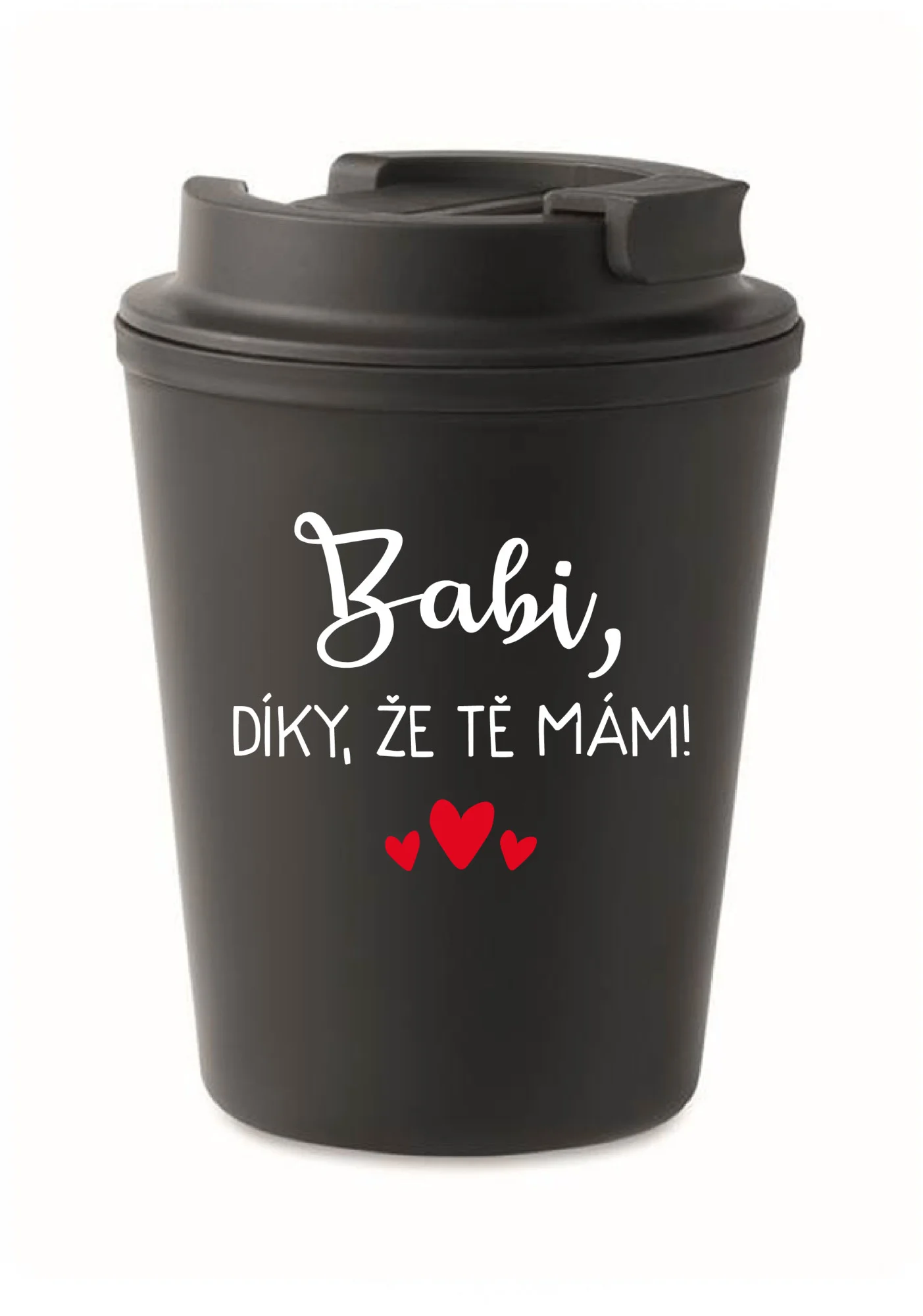 BABI, DÍKY, ŽE TĚ MÁM! - černý termohrnek 300 ml