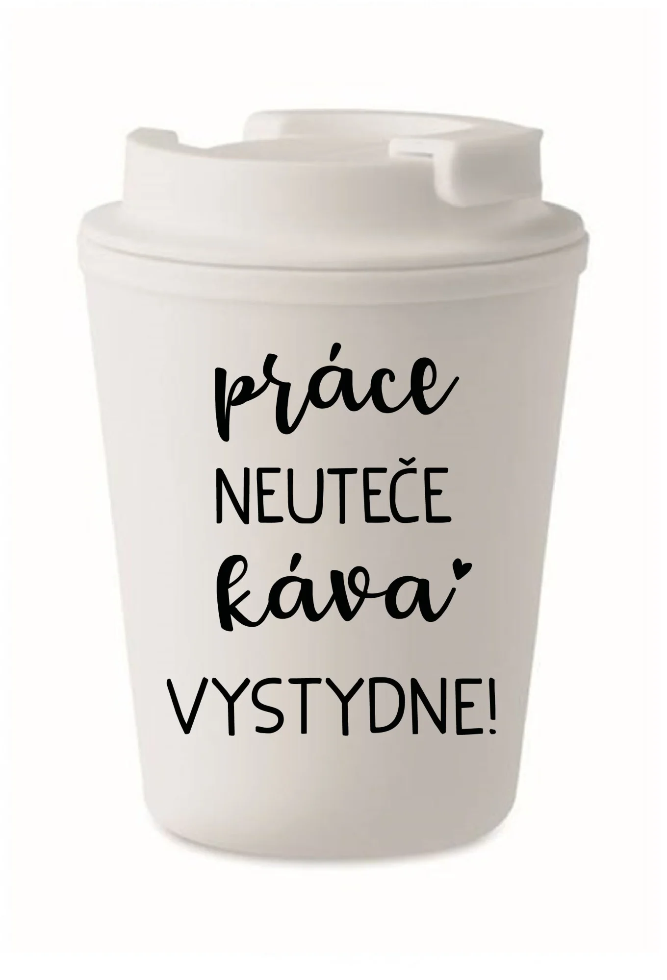 PRÁCE NEUTEČE, KÁVA VYSTYDNE! - bílý termohrnek 300 ml