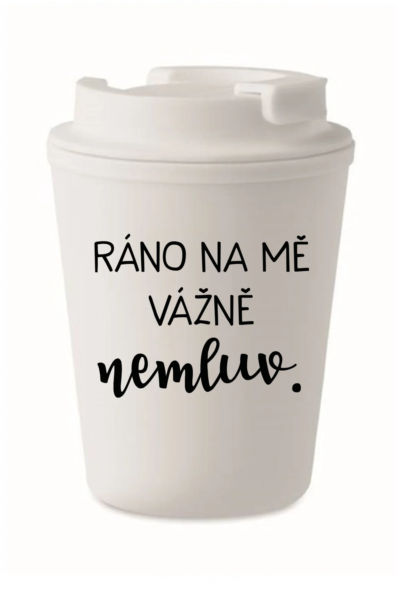 RÁNO NA MĚ VÁŽNĚ NEMLUV. - bílý termohrnek 300 ml
