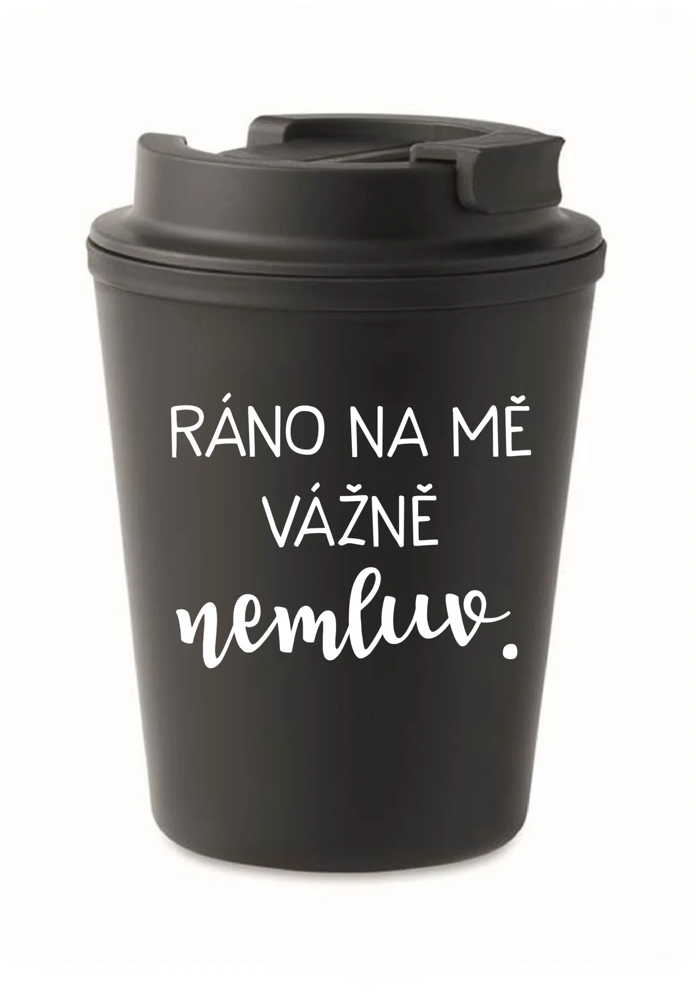 RÁNO NA MĚ VÁŽNĚ NEMLUV. - černý termohrnek 300 ml