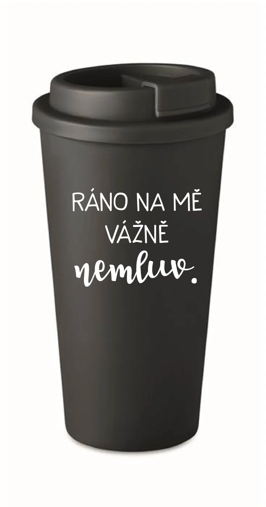 RÁNO NA MĚ VÁŽNĚ NEMLUV. - černý termohrnek 475 ml