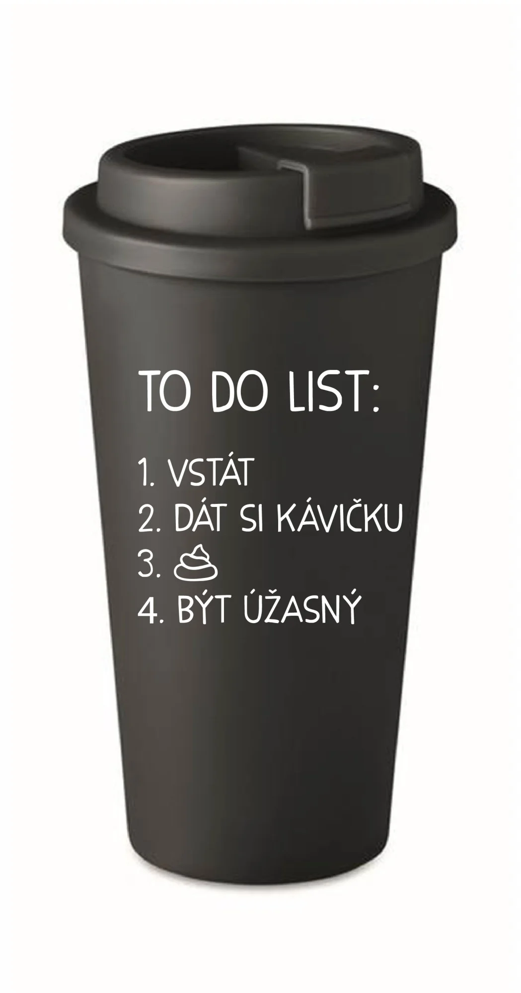 TO DO LIST:  BÝT ÚŽASNÝ - černý termohrnek 475 ml