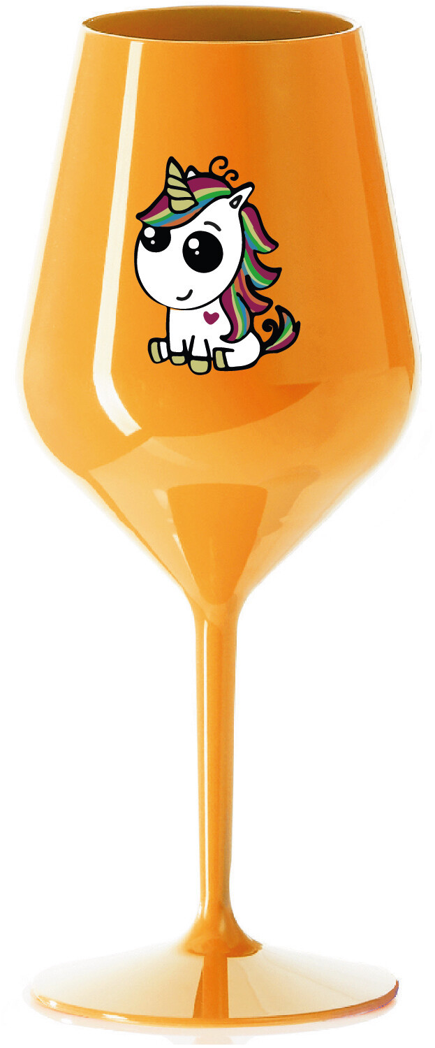 DUHOVÝ JEDNOROŽEC - oranžová nerozbitná sklenice na víno 470 ml