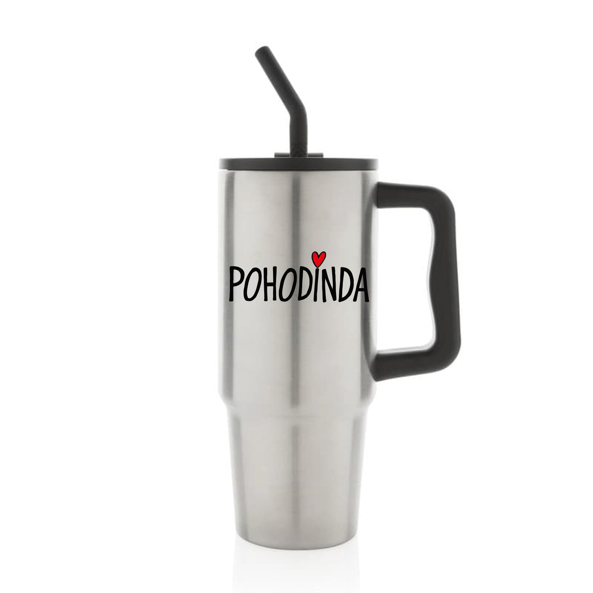 POHODINDA - stříbrná cestovní termoska s barevným víčkem 900 ml
