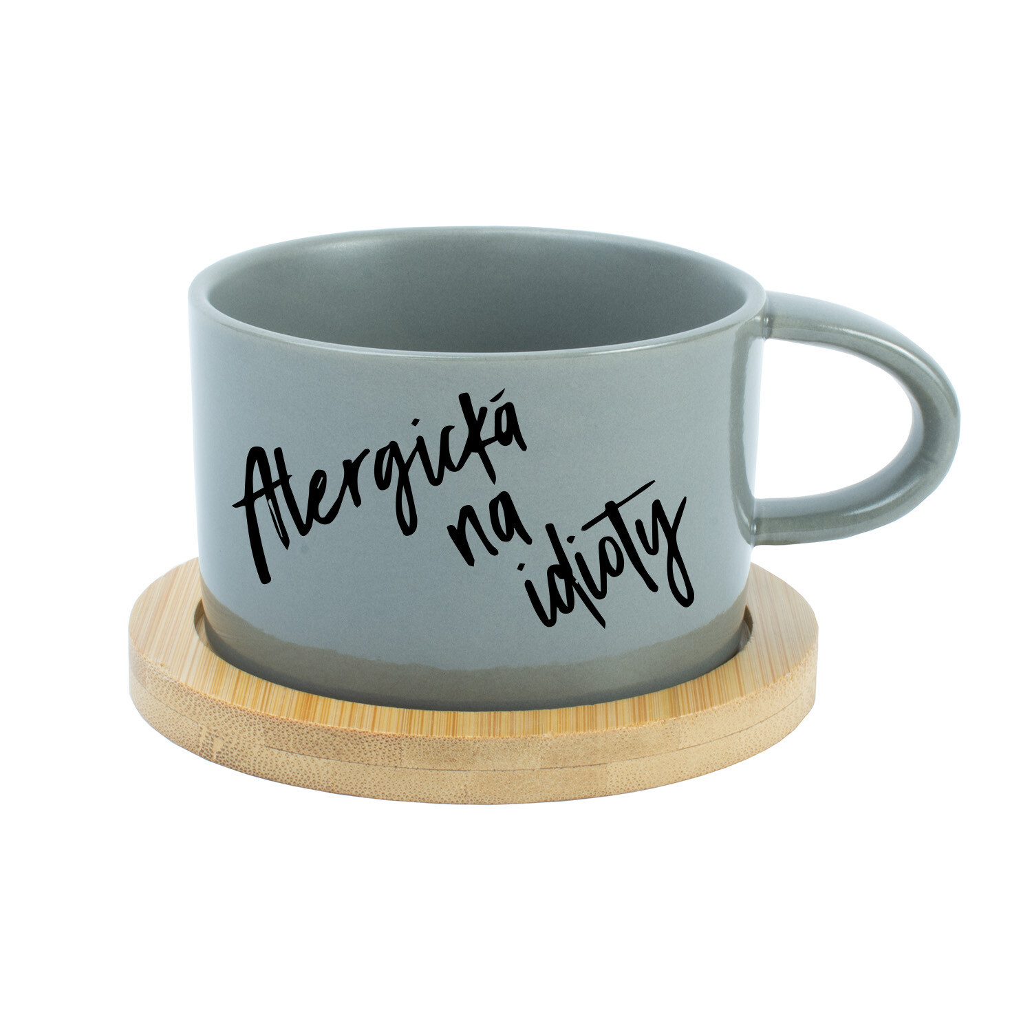 ALERGICKÁ NA IDIOTY - šedý hrníček makronka 200 ml