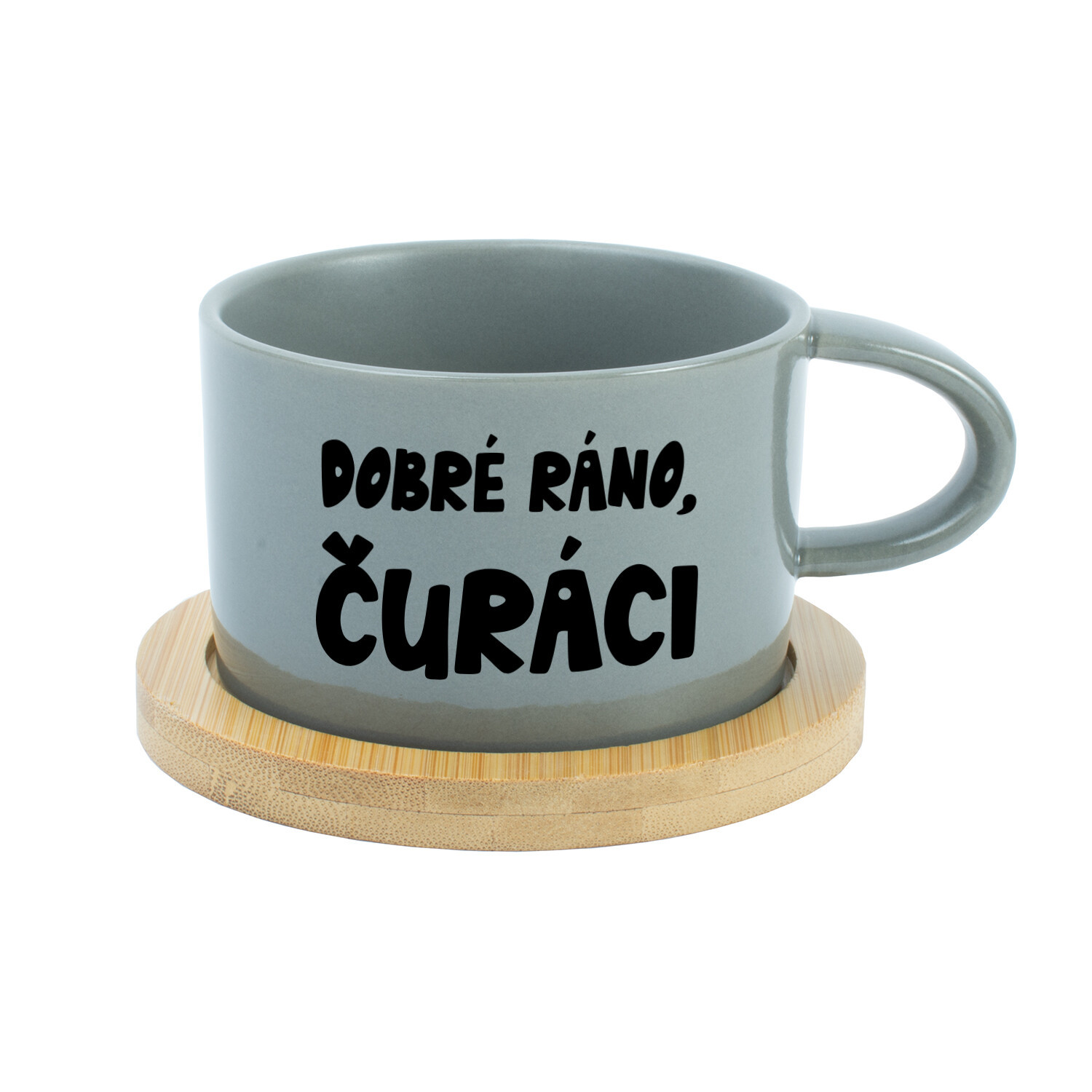 DOBRÉ RÁNO, ČURÁCI - šedý hrníček makronka 200 ml