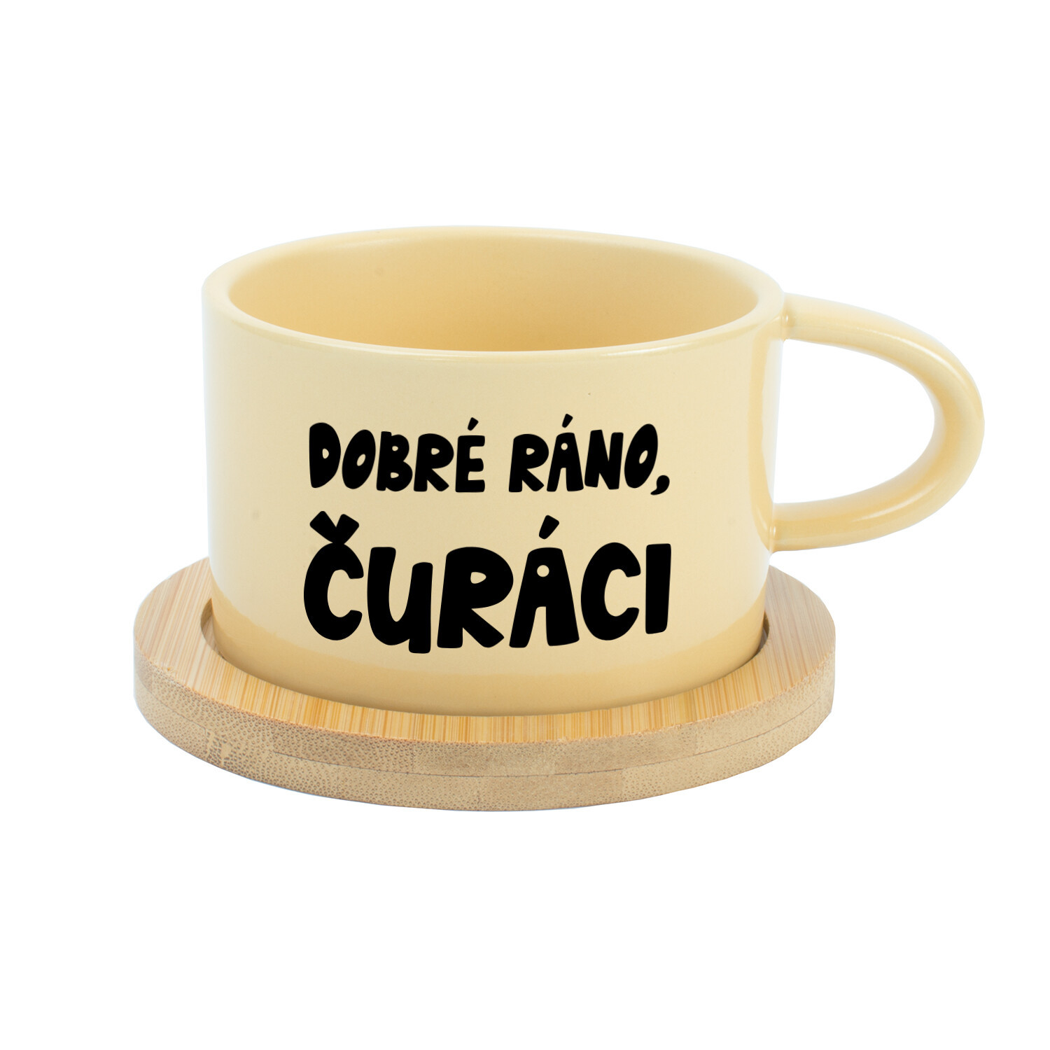 DOBRÉ RÁNO, ČURÁCI - žlutý hrníček makronka 200 ml