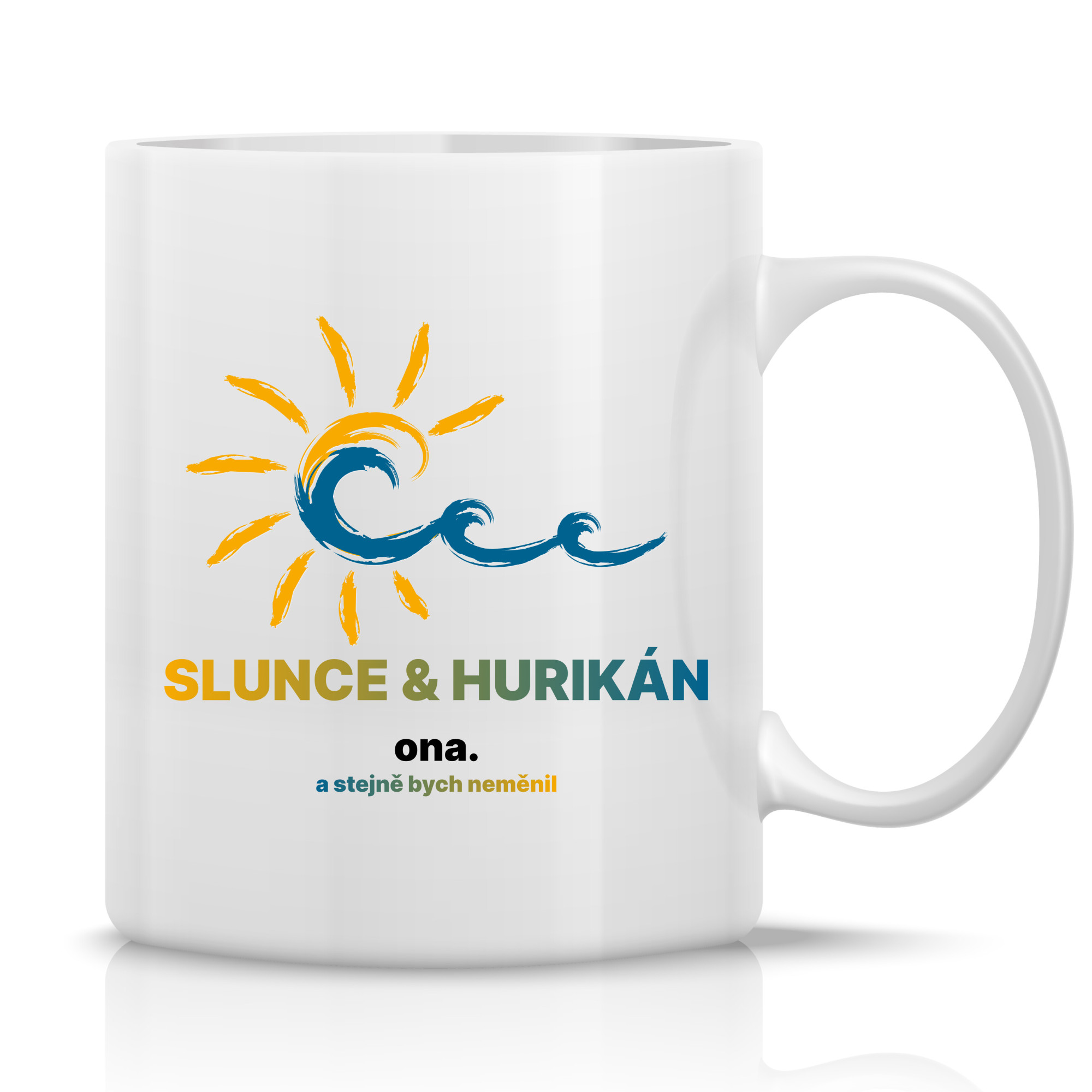 SLUNCE & HURIKÁN - klasický bílý keramický hrníček 300 ml