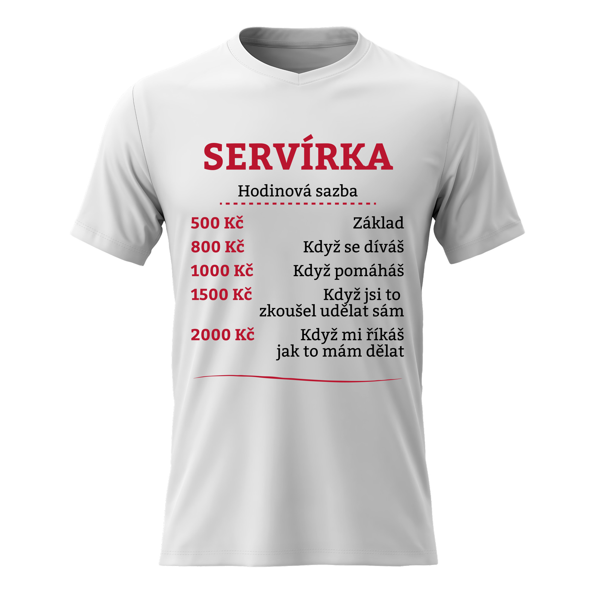 Dámské bavlněné tričko s potiskem - HODINOVÁ SAZBA SERVÍRKA - bílé Velikost: XS