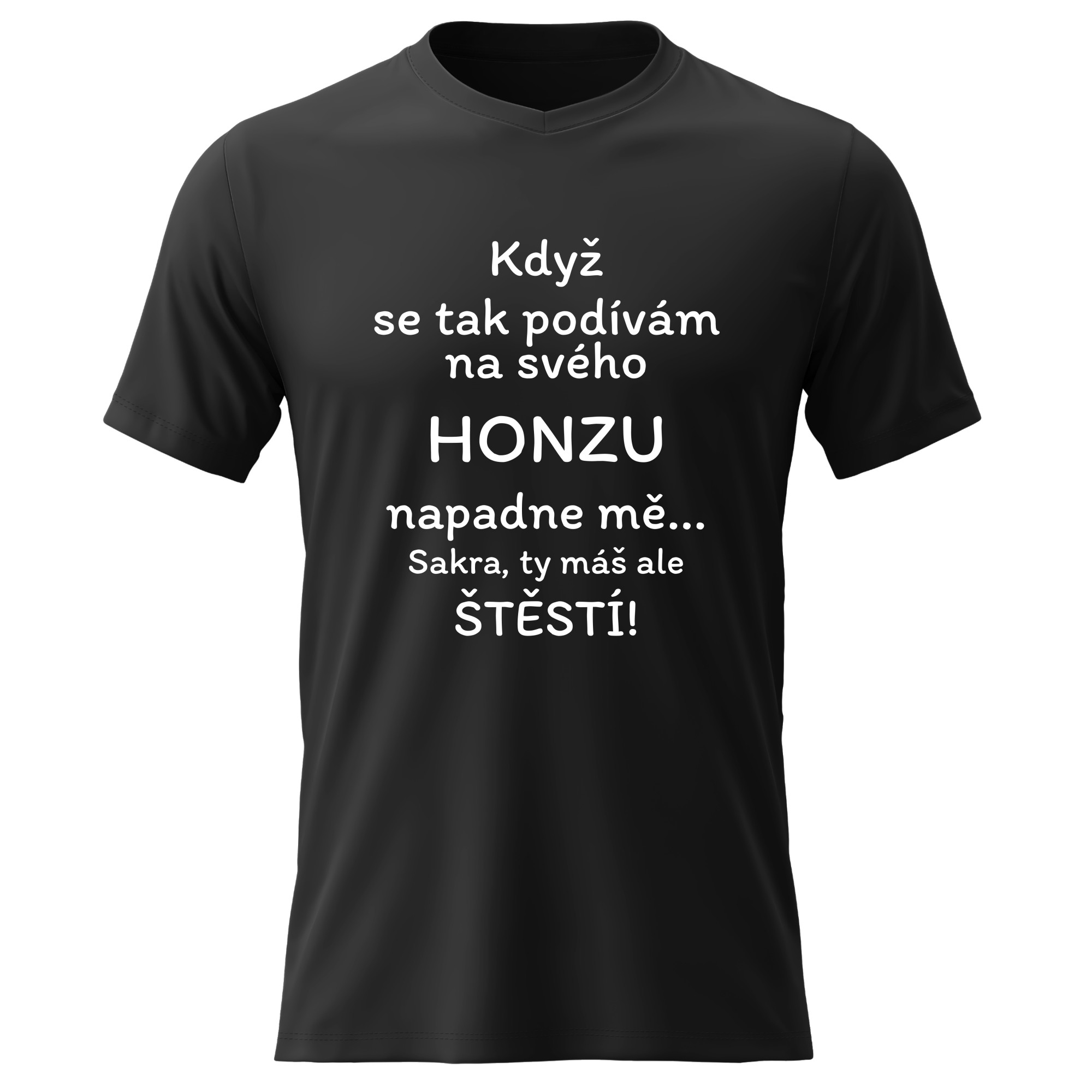 Dámske bavlnené tričko s potlačou - WHEN I LOOK AT MY HONZ - čierne L
