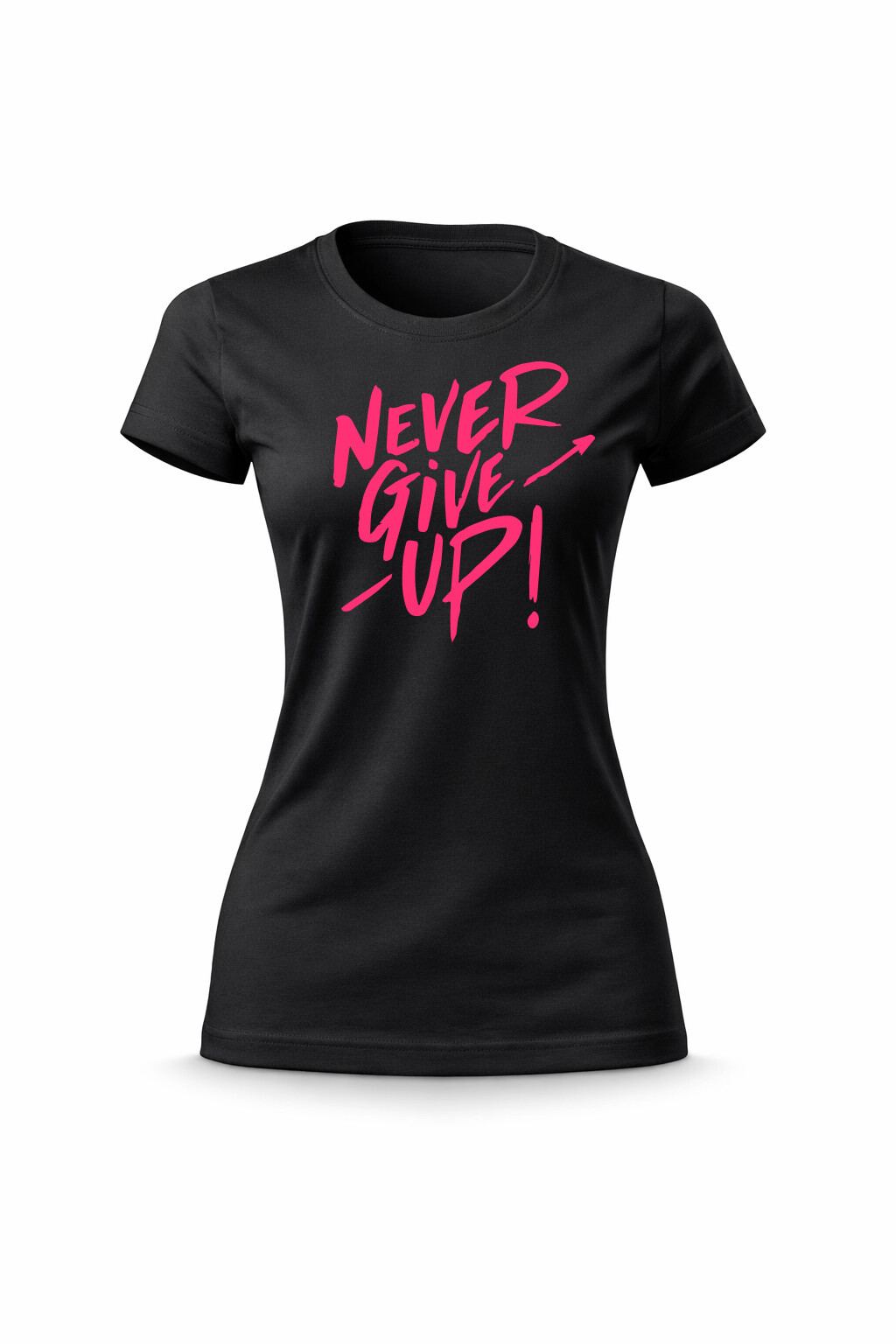 Dámské bavlněné tričko s potiskem - NEVER GIVE UP! - černé M