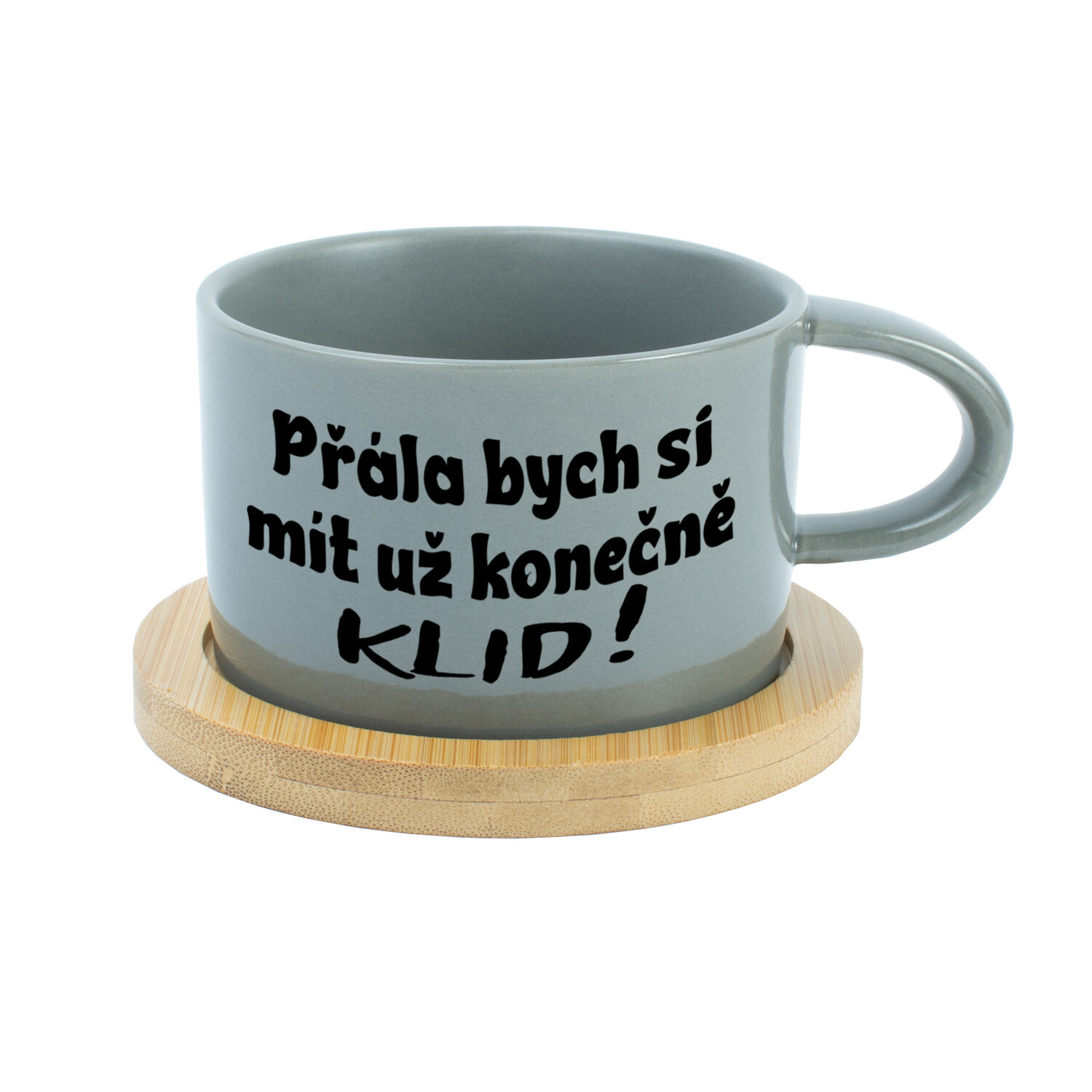 CHCEM KONEČNE MÁŤ KLID! - sivý hrnček s makrónkou 200 ml