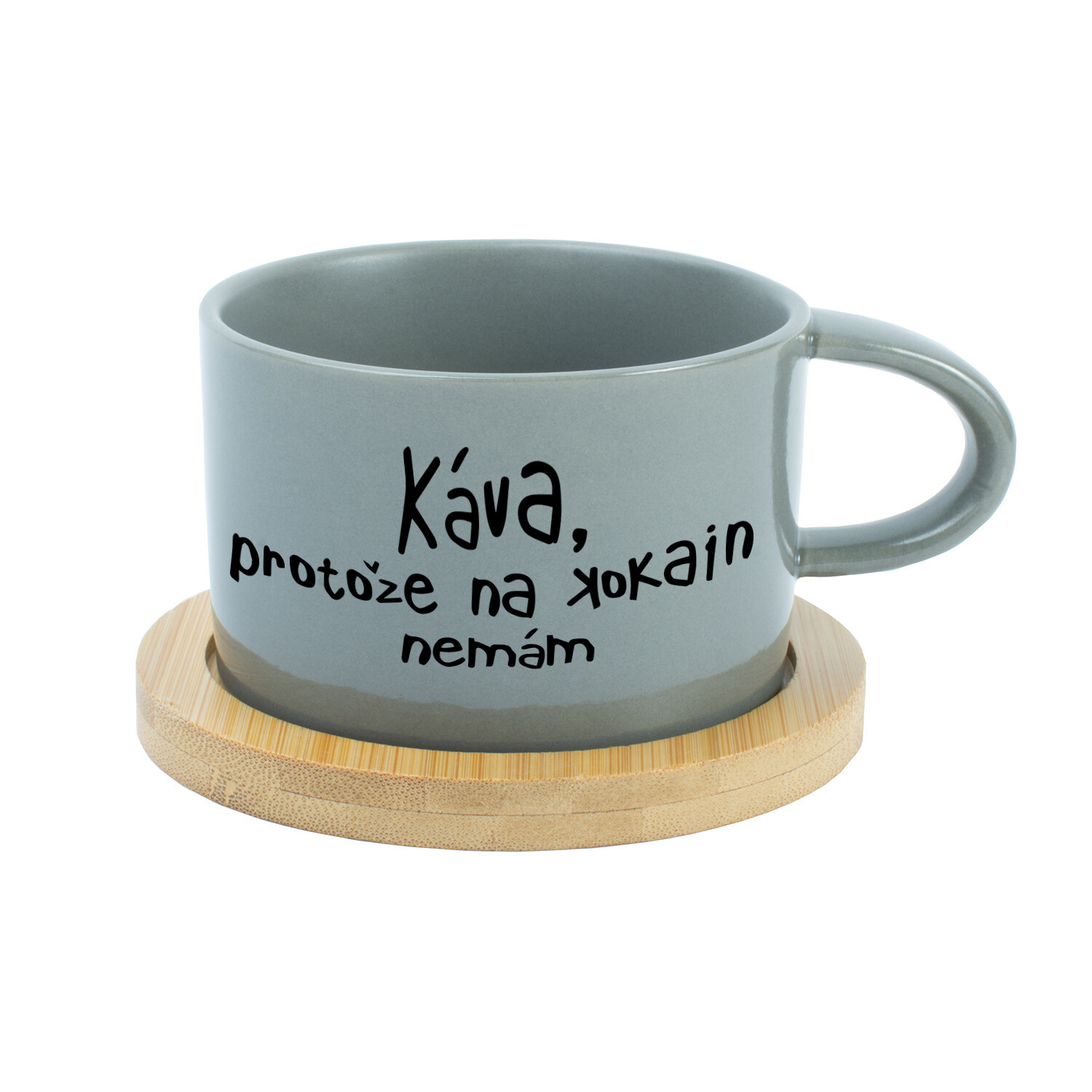 KÁVA, KEĎŽE NEMÁM KOKAÍN - sivý hrnček s makrónkou 200 ml
