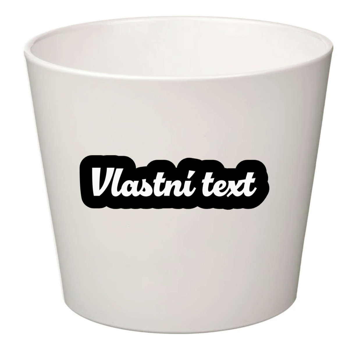 Biely keramický kvetináč s vlastným textom s obrysmi - malý