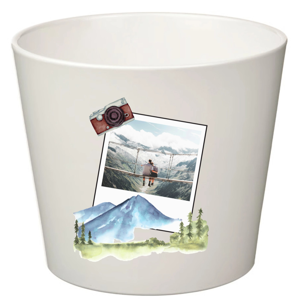 E-shop Bílý keramický květináč s polaroidem z dovolené - malý