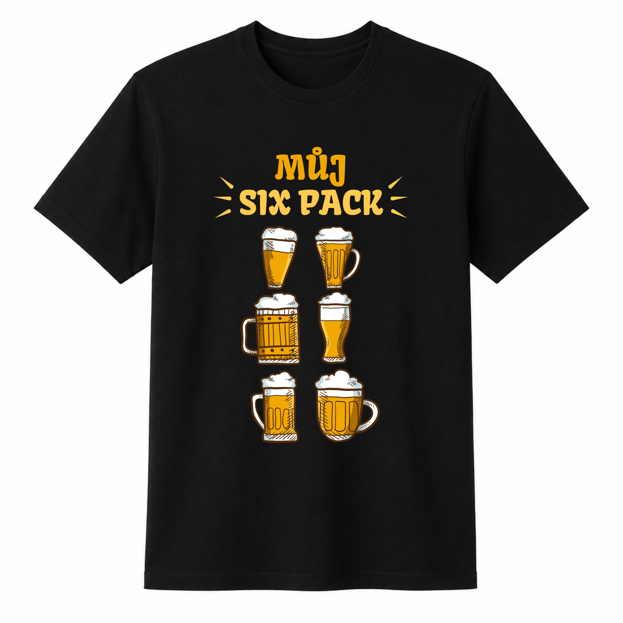 Pánské bavlněné tričko s potiskem - MŮJ SIX PACK - černé  Velikost: L