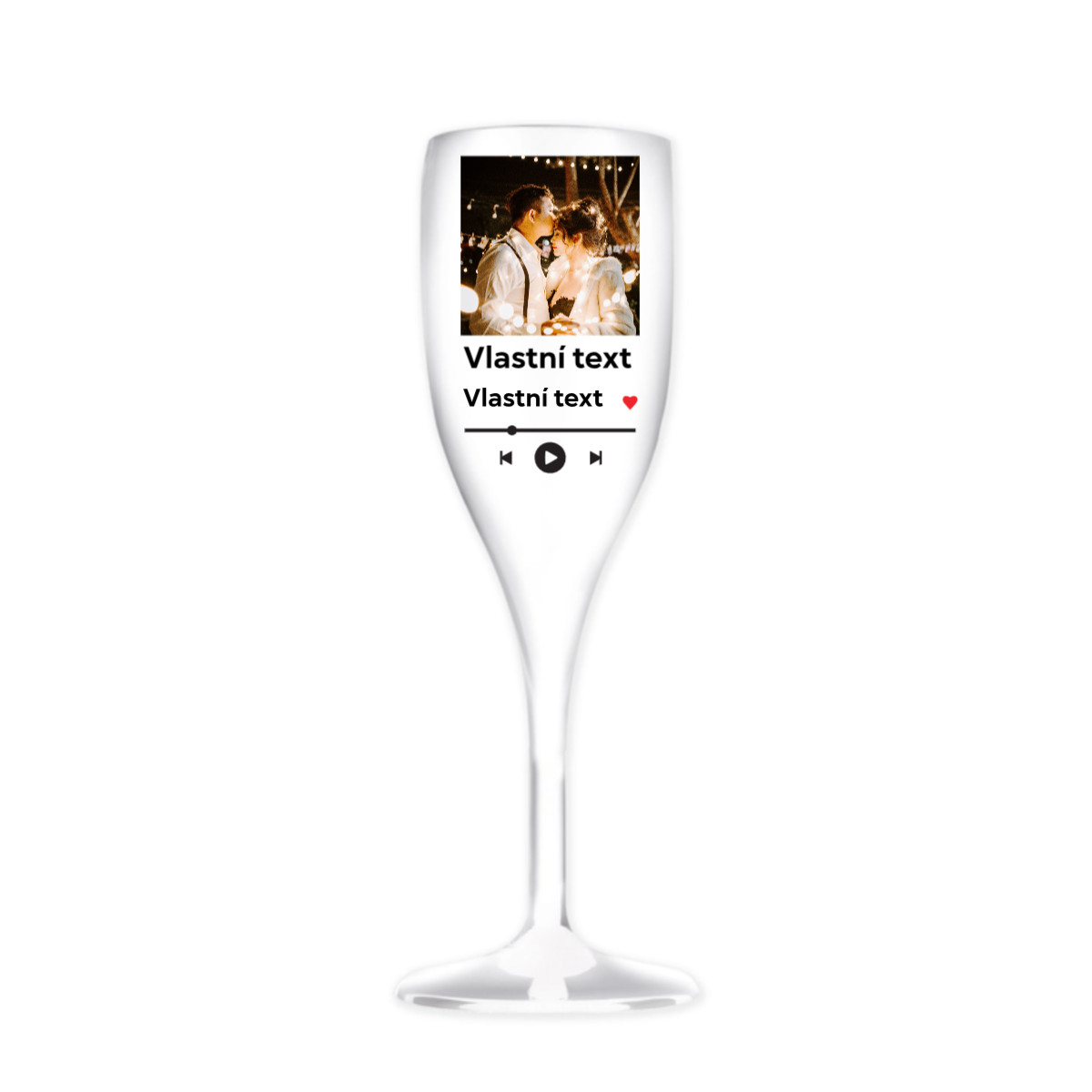 Personalizovaná nerozbitná pohár na prosecco s motívom prehrávača