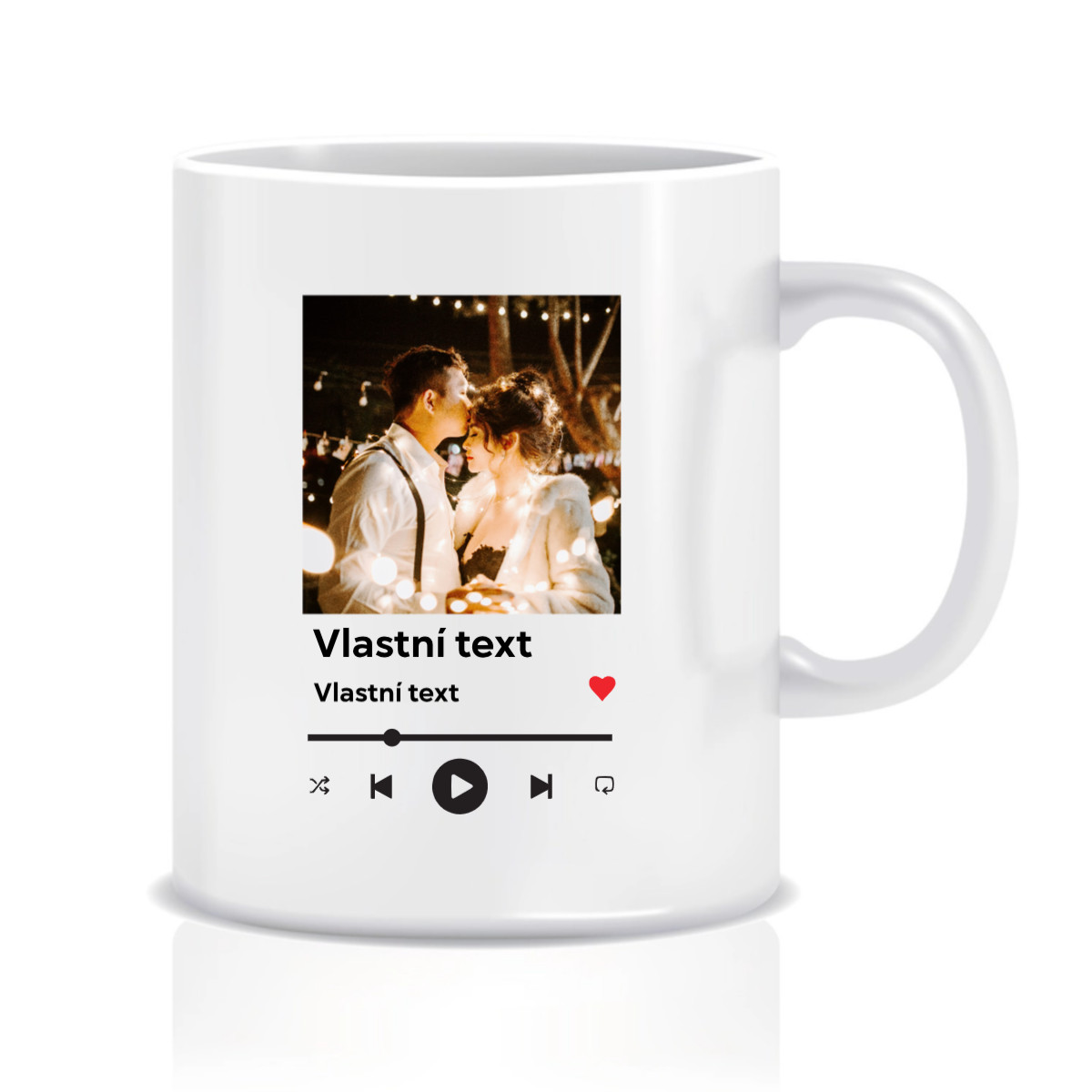 Personalizovaný klasický biely keramický hrnček s objemom 300 ml s motívom prehrávača