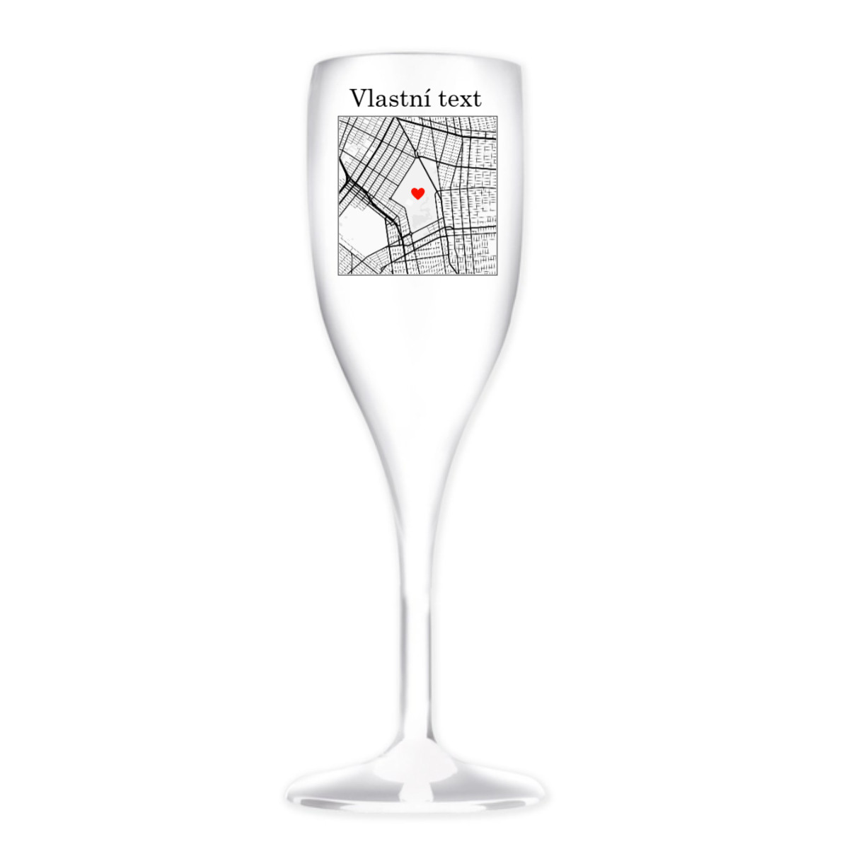 Personalizovaná nerozbitná prosecco sklenice s mapou