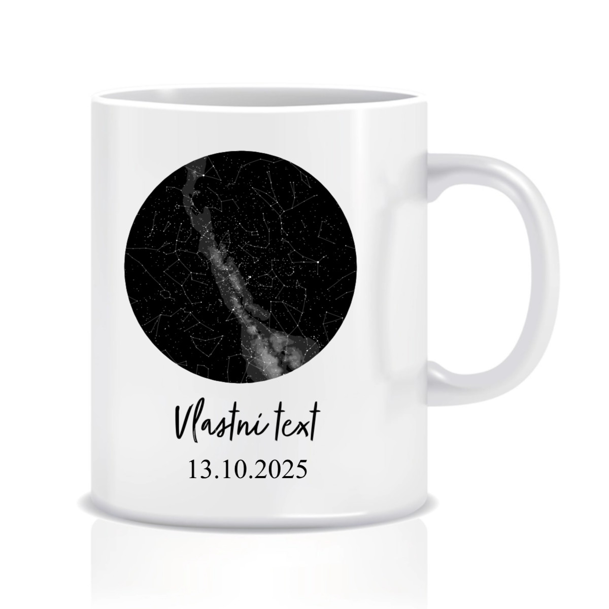 Personalizovaný klasický biely keramický hrnček s objemom 300 ml s mapou hviezd