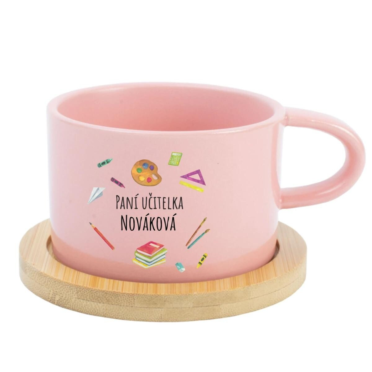 Personalizovaný keramický hrníček "MAKRONKA" pro paní učitelku/pana učitele (pomůcky)