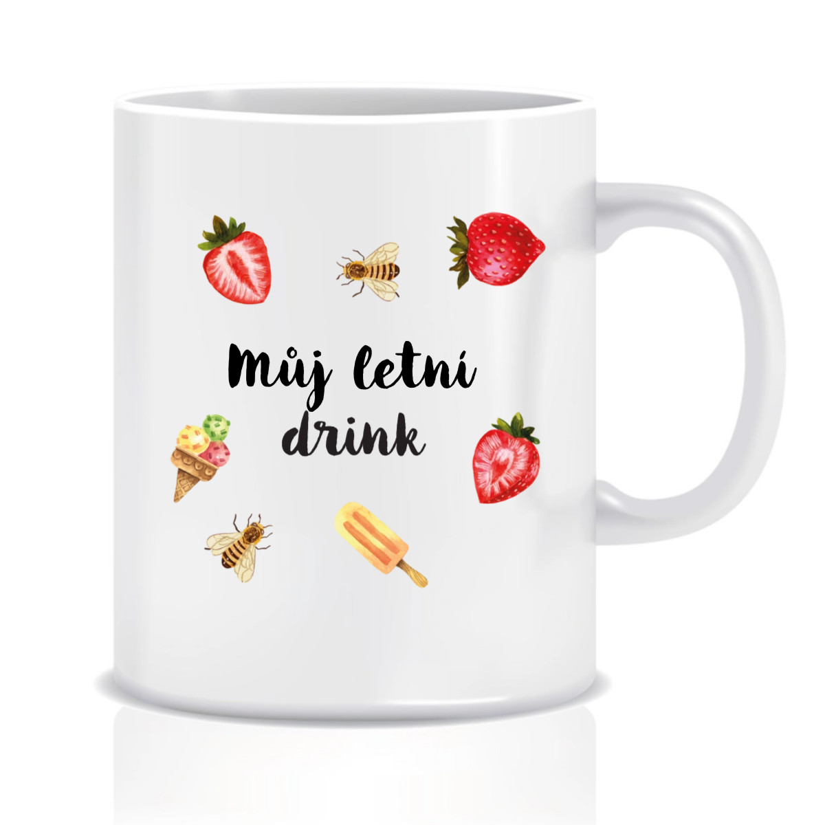 Personalizovaný klasický biely keramický hrnček s objemom 300 ml s letnou kombináciou