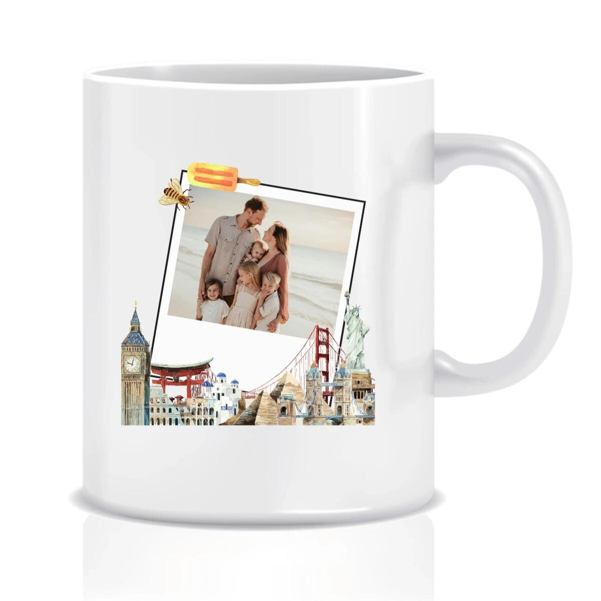 Personalizovaný klasický biely keramický hrnček s objemom 300 ml s polaroidovou fotografiou z dovolenky