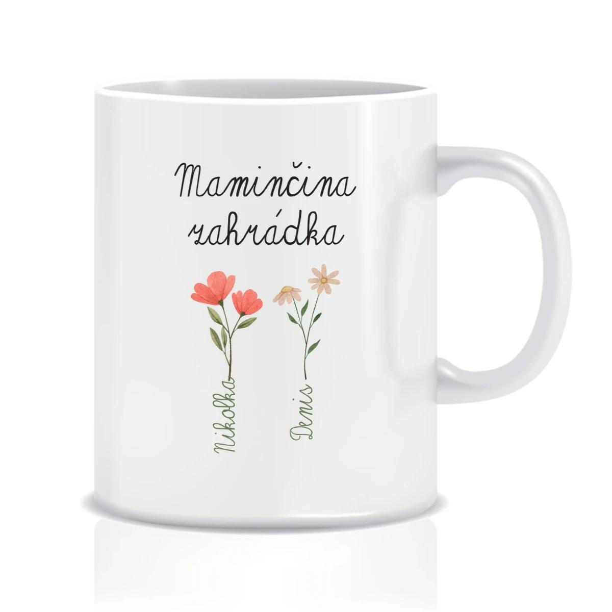 Personalizovaný klasický bílý keramický hrníček 300 ml s maminčinou zahrádkou