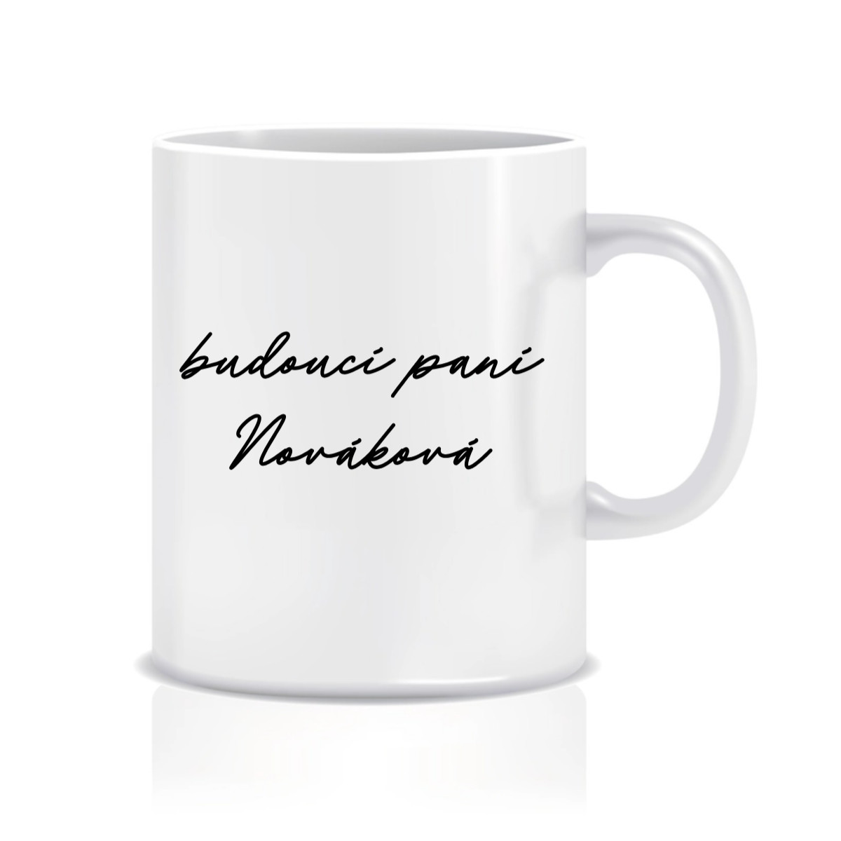 Personalizovaný klasický bílý keramický hrníček 300 ml - budoucí paní