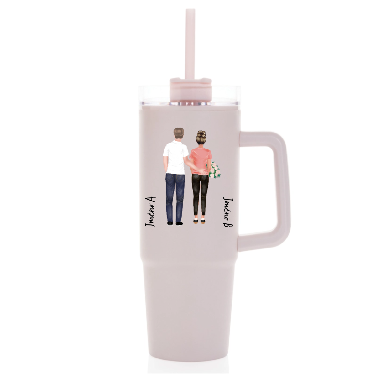 Personalizovaná termoska s průhledným víčkem s párem