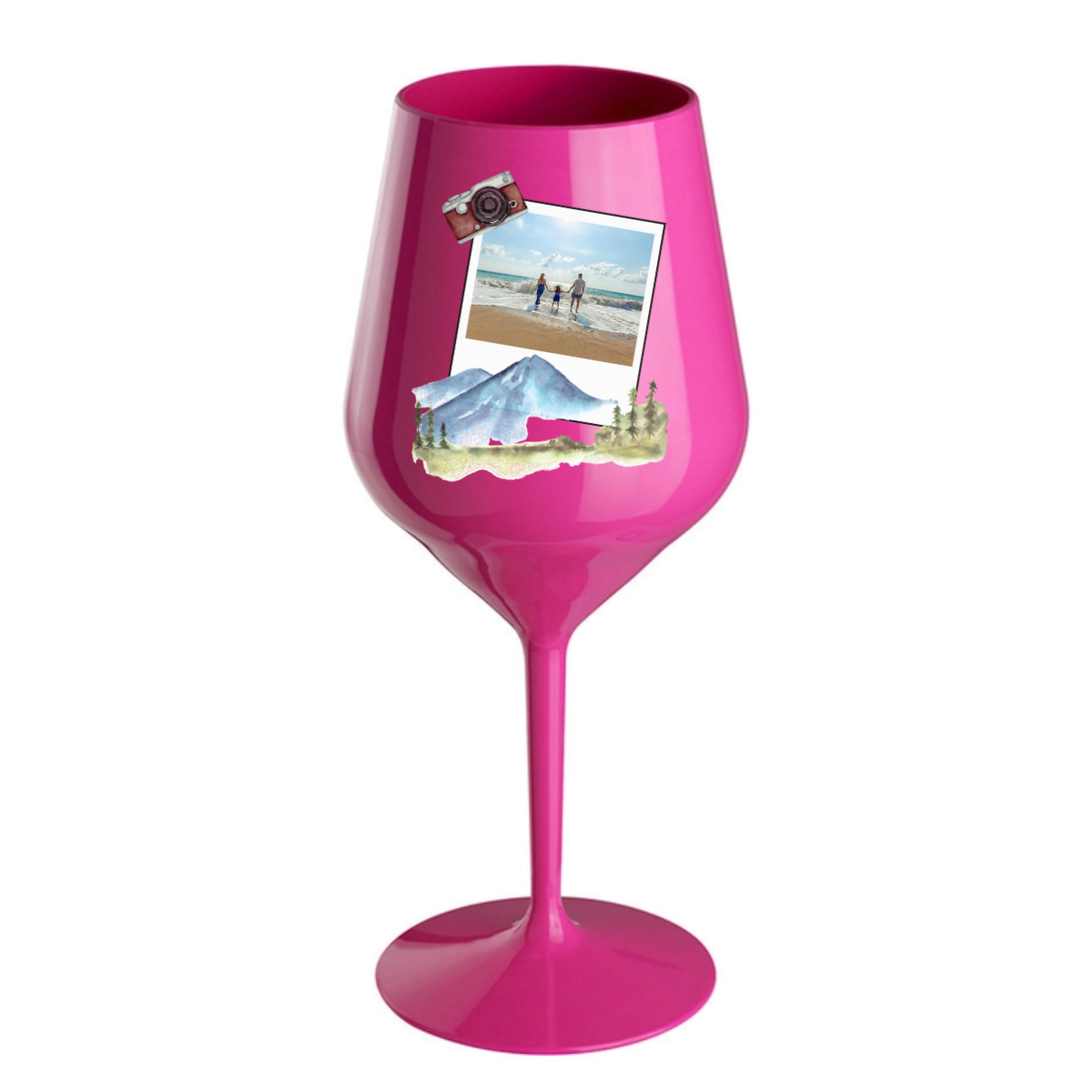 Personalizovaná nerozbitná sklenice s polaroidem z dovolené