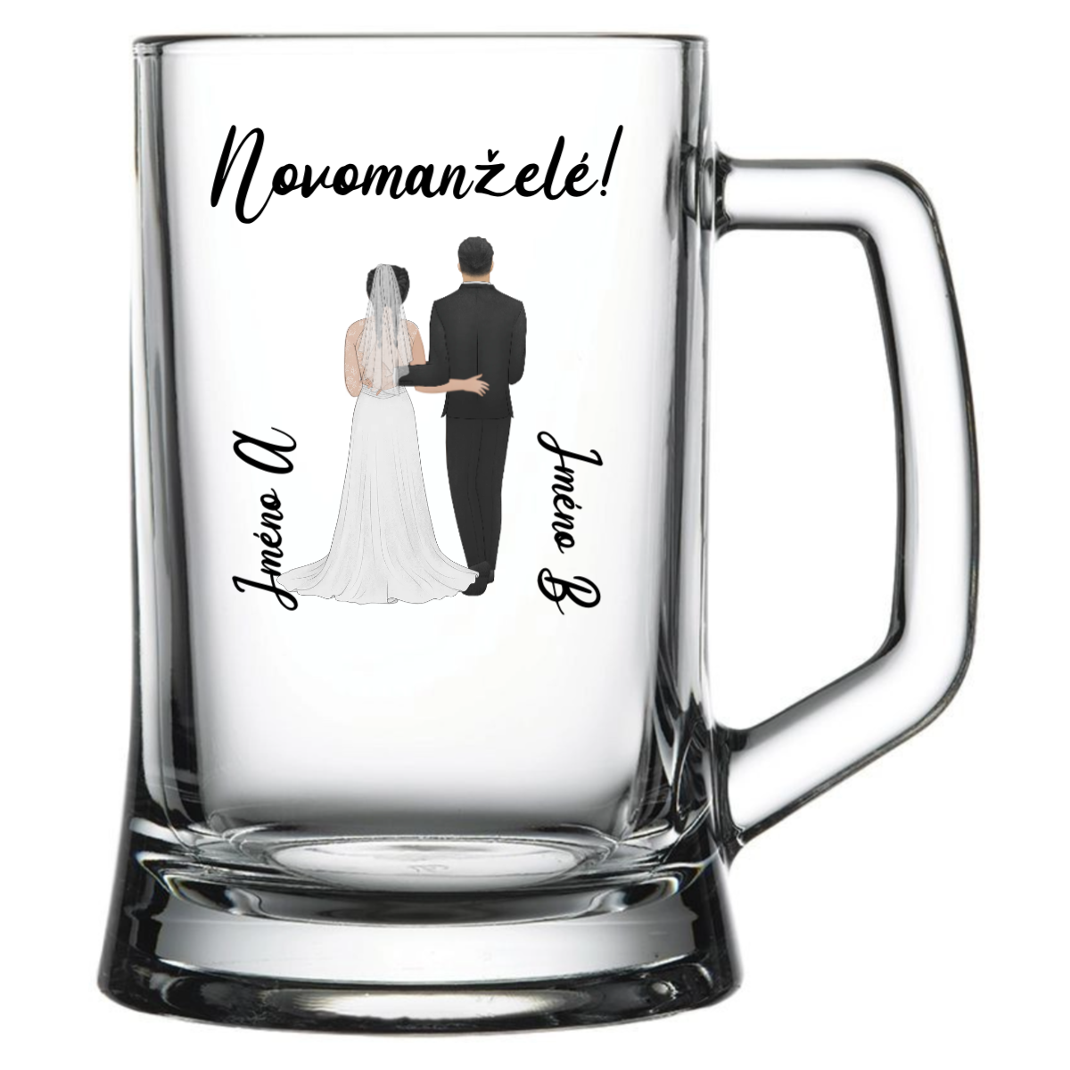 Personalizovaná pivní sklenice s novomanželským párem