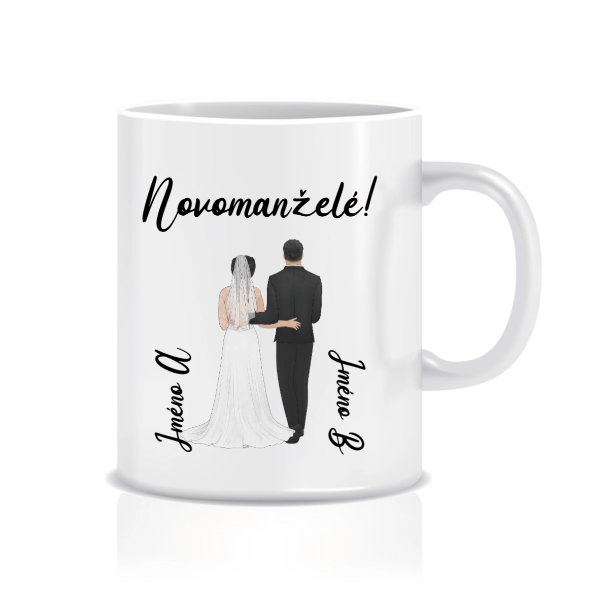 Personalizovaný klasický bílý hrníček s novomanželským párem