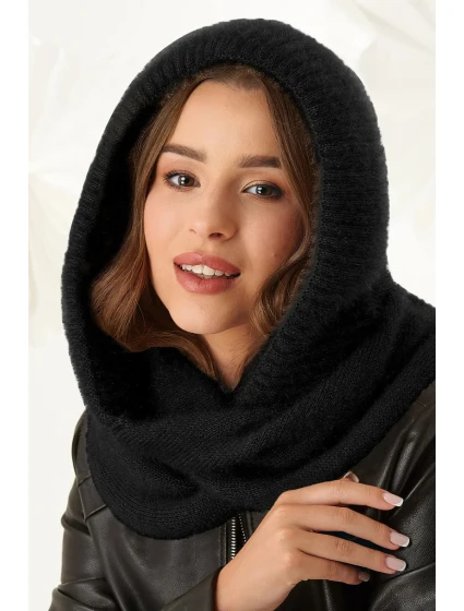 Dámská komínová šála s kapucí 48-495 Černá - AJS