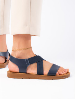 Módní modré dámské  sandály na plochém podpatku