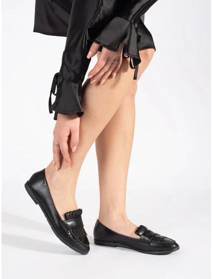 Trendy  mokasíny dámské černé bez podpatku