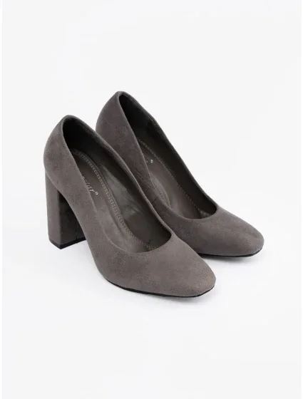 Stylové šedo-stříbrné dámské  lodičky na širokém podpatku