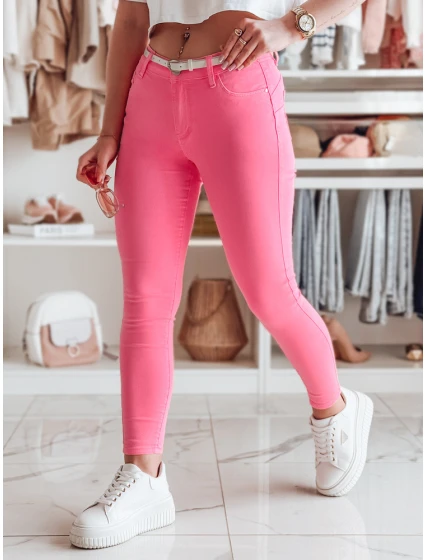 Dámské úzké kalhoty s páskem růžové model 21985379 - Dstreet