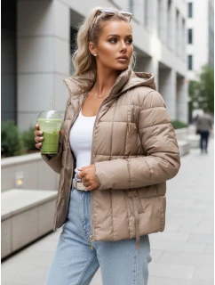 Kurtka damska pikowana z kapturem beżowa model 22010044 - FashionStreet