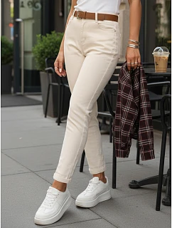 Jeansy damskie skinny z paskiem  ecru model 22084503 - FashionStreet