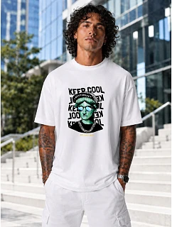 Tshirt męski oversize bawełniany z nadrukiem biały model 22216014 - FashionStreet