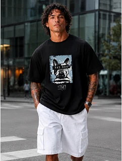 Tshirt męski oversize z nadrukiem bawełniany czarny model 22216039 - FashionStreet