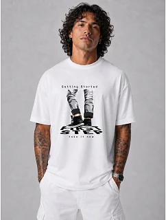 Tshirt męski z nadrukiem bawełniany oversize biały model 22216084 - FashionStreet