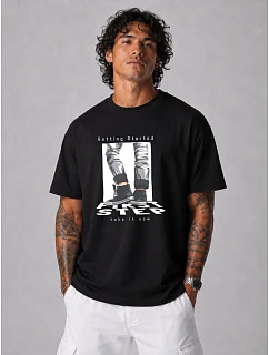 Tshirt męski z nadrukiem bawełniany oversize czarny model 22216089 - FashionStreet