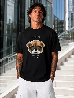 Tshirt męski oversize z nadrukiem bawełniany czarny model 22216099 - FashionStreet