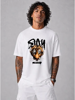 Tshirt męski oversize z nadrukiem bawełniany biały model 22216123 - FashionStreet