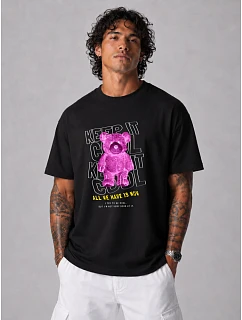 Koszulka męska oversize z nadrukiem czarna model 22216168 - FashionStreet