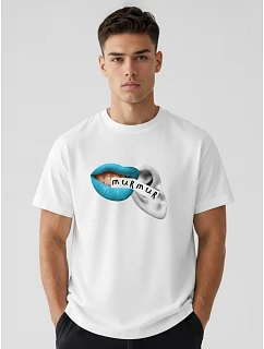 Tshirt męski oversize bawełniany z nadrukiem biały model 22216223 - FashionStreet